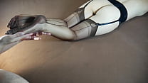 Tickling Feet, Sexy Woman In Long Nylon Socks
