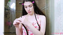 Striking Brunette Beauty enjoys a sensual bath