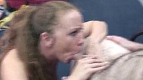 Redhead Leigh is sucking an old dudes stiff dick