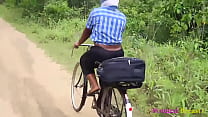 Beautiful girl's going to work got hook by her spoiled bicycle. A good Samaritan came to help but it ended in sex