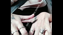 Hotwife showing tits in public in the car