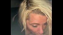 Beautiful streetwalker keeps sucking after a dude cums in her mouth in the backseat of his truck