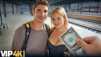 VIP4K. Blonde sucked a dick in the TRAIN STATION WC! Hot sex with Jessie Ames