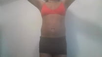 I am just chilling with sexy moves with bra and short skirt moving dance flirting