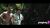 Wet couple satisfied each other after a outdoor running