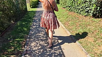 Flashing Pussy - Slut wife walks naked in a public place showing strangers her tits and pussy