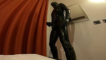 Latexitaly has a long orgasm wearing a full body black latex catsuit