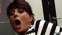 Brunette milf prisoner saved by a barman deepthroats his big cock in grattitude