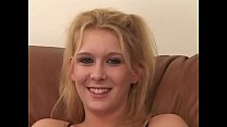 Slutty babe with round tits gets a hard dick in her tight cunt on the couch