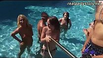 Horny bikini girls gagging and fucking by the pool