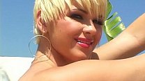 one blonde girl gives blowjobs to 4 hard cocks