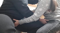 We mutually masturbate and cum with our clothes on in the kitchen