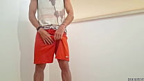 Hot Guy with massive dick masturbating and cumming in a public balcony
