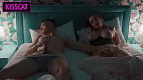 Step mom can't lie alone on vacation and comes to Step son's shared bed for hard sex