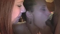 Amateurs Denise and Sabrina 3some give double bj and get facialized