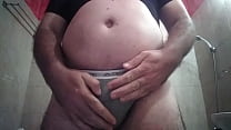 Gay guy jerks his thick dick at home