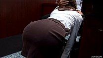 Office slut Ibuki kneels down and gives her boss a wet blowjob