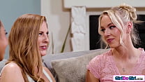 Busty stepmom Annie King has some forbidden sexy thoughts about her stepdaughters ebony Ameena Green and Kelsey Kane.The stepsisters facesit the milf