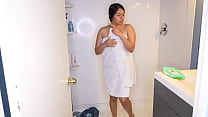 Latin Hottie Wets Jeans, Cotton Panties, Gets Naked and Showers Curvy Body