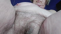 Granny fucks hairy pussy with cucumber