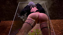 Busty slut Yorha 2B dancing and posing against the glass wall