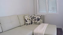 Little slut MASTURBATION with a lof of SALIVA and sucking the SQUIRT from sofa - Apolonia Lapieda