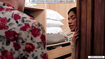 Petite latina Summer cols bf found out she cheated on him with big cock shemale Zariah Aura and wants to join.The tgirl anal rides while sucked off