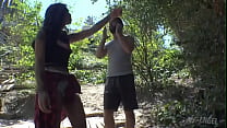 Honey Gold, Ebony babe with tattoos takes on a giant white dong