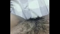 my girlfrnd rubbing her hairy pussy- part 1