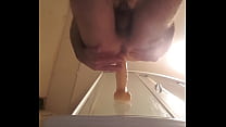 Dutch twink with big  dildo in bathroom