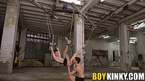 Naughty young gay Johnny Polak seems to get aroused with being bound to a sex swing and getting anallized roughly by skinny maledom Xavier Sibley!