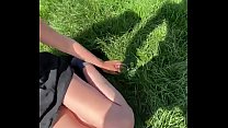 Sexy sweet innocent and naughty girl masturbates and gives a blow job outdoors