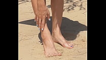 Naked Teen Girl shows Pussy, legs and Feet and Toes, Foot, Leg Fetish on Nudist Beach Public Outdoor