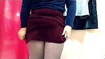 Mother-in-law tries on short skirts to be slutty for her horny son-in-law! Fitting room video.