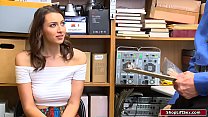 Horny officer fucking a brunette shoplifter in his office