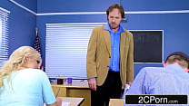 Naughty College Blondie Seduces Co-Ed and Fucks During Detention Break