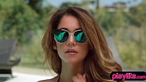 Two fantastic teen babes striptease session outdoors