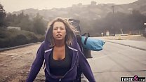 Lost travelling teen gets picked up by two horny guys