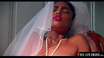 Horny black bride masturbates to an orgasm on her wedding night