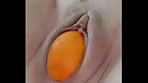 Fingering pussy, fruit in