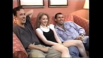 Shy Blonde has threesome on sofa