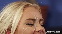 Ardent nympho loves a throat sucking and quite a bit of cream on her face