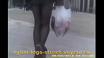 black nylon pantyhoses walking in Spain