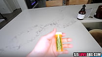 Stepsister helping out stepbrother with his boner