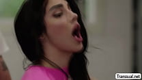 Pervert guy cant resist the big ass of his Shemale gym buddys.He rips off her leggings and start licking and fucking her ass.