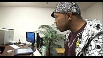 Cougar secretary swallows black cock cum