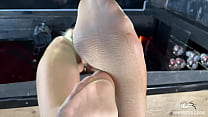 Rubbing my nylon feet against each other right above your face
