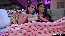 My hand on your trans cock is definitely no accident.Asian tgirl Kasey Kei is horny and wants to bareback anal fuck latina shemale Zariah Aura