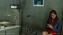 Sexy brunette shemale Brenda Von Tease and ginger petite Asian Kaya Lin are stuck at airport waiting room and TS with big cock fucks ginger