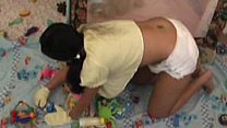 DDLG ABDL diapered ladies Sarah in ABY clothing playtime